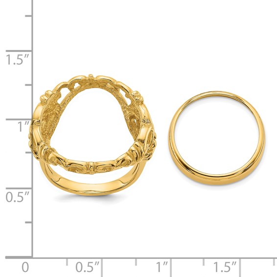 14ky Ladies' Wire Fancy Curved "X" Prong Coin Bezel Ring          