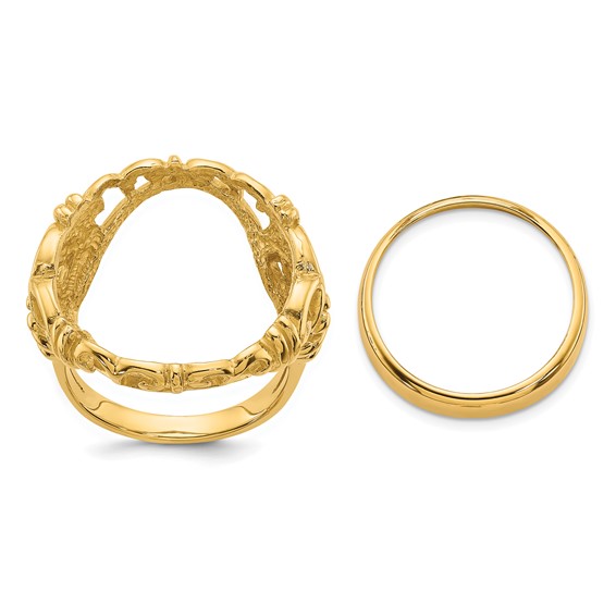 14ky Ladies' Wire Fancy Curved "X" Prong Coin Bezel Ring          