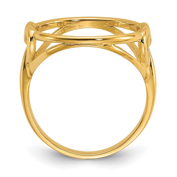 Wideband Distinguished Coin Jewelry 14k Ladies' Polished Fancy Curved Wire Heart 14.0mm Coin Bezel Ring