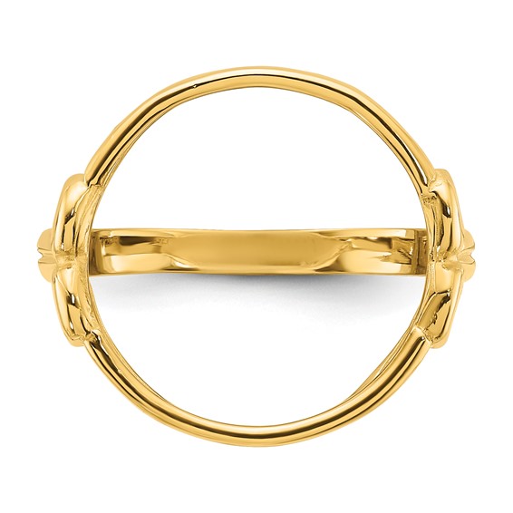 Wideband Distinguished Coin Jewelry 14k Ladies' Polished Fancy Curved Wire Heart 14.0mm Coin Bezel Ring