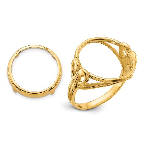 Wideband Distinguished Coin Jewelry 14k Ladies' Polished Fancy Curved Wire Heart 14.0mm Coin Bezel Ring