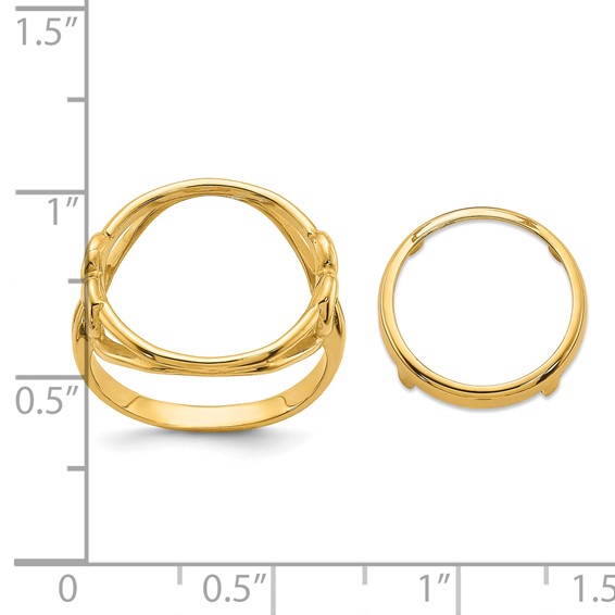 Wideband Distinguished Coin Jewelry 14k Ladies' Polished Fancy Curved Wire Heart 14.0mm Coin Bezel Ring