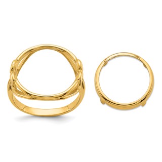 Wideband Distinguished Coin Jewelry 14k Ladies' Polished Fancy Curved Wire Heart 14.0mm Coin Bezel Ring