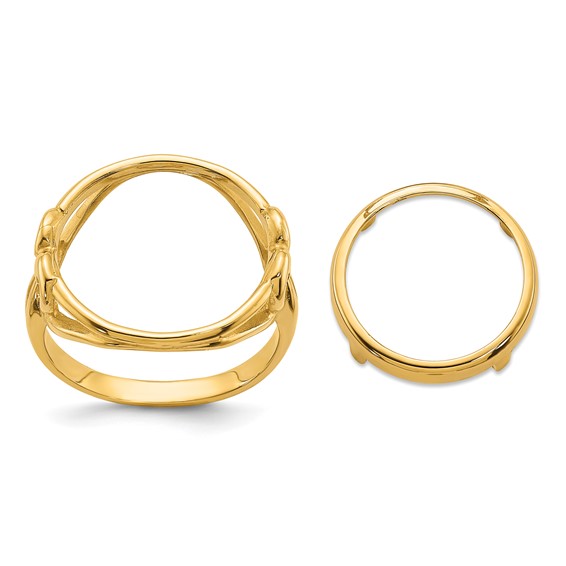 Wideband Distinguished Coin Jewelry 14k Ladies' Polished Fancy Curved Wire Heart 14.0mm Coin Bezel Ring