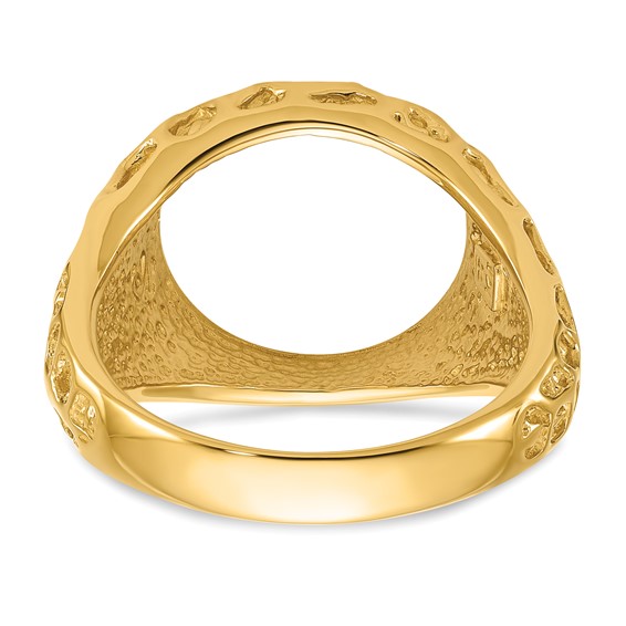 14ky Polished Men's Carved Nugget Coin Bezel Ring                     