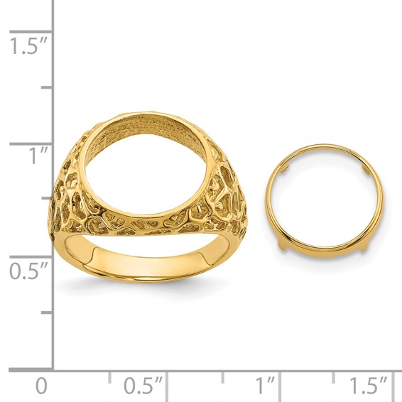 14ky Polished Men's Carved Nugget Coin Bezel Ring                     