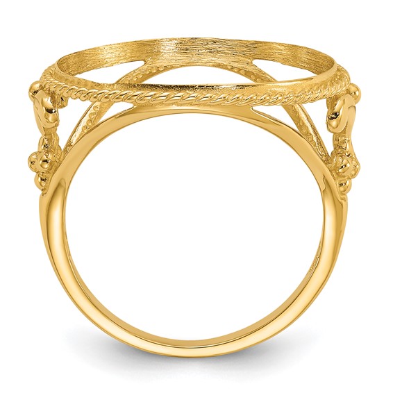 Wideband Distinguished Coin Jewelry 14k Ladies' Polished and Diamond-cut Fancy Wire with Twisted Edge 16.5mm Coin Bezel Ring