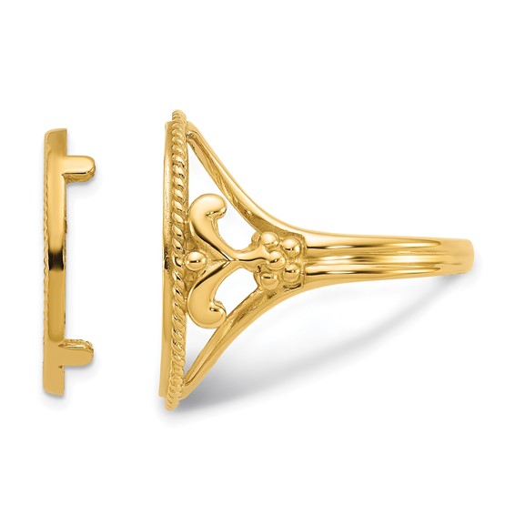 Wideband Distinguished Coin Jewelry 14k Ladies' Polished and Diamond-cut Fancy Wire with Twisted Edge 16.5mm Coin Bezel Ring