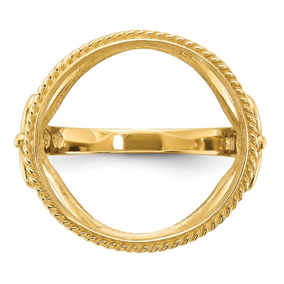 Wideband Distinguished Coin Jewelry 14k Ladies' Polished and Diamond-cut Fancy Wire with Twisted Edge 16.5mm Coin Bezel Ring