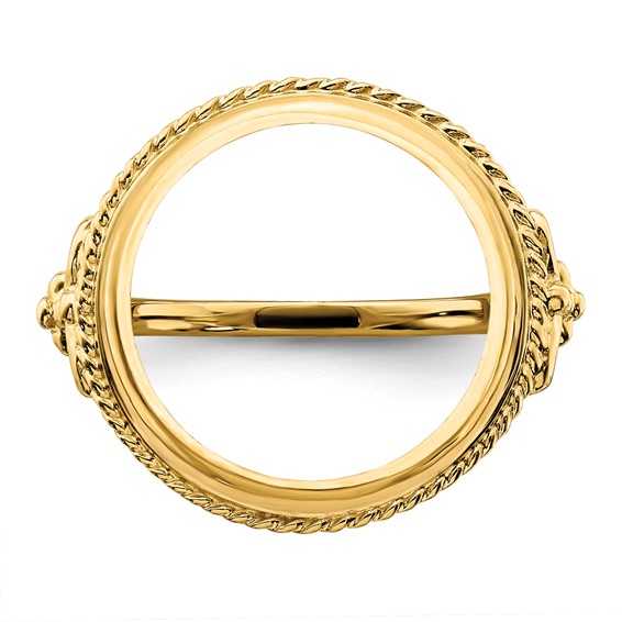 14ky Ladies' Wire Fancy Twisted Edge Prong Coin Bezel Ring            