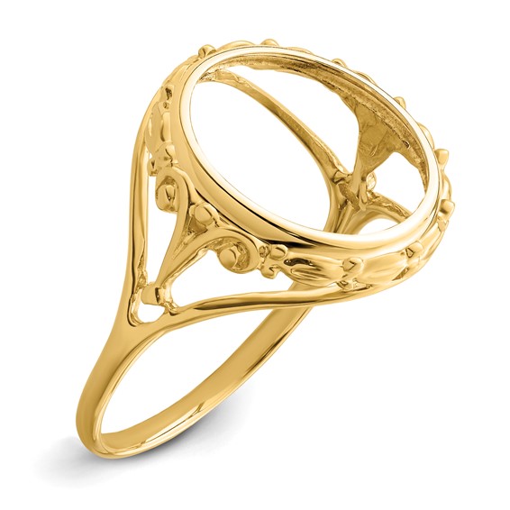 14ky Ladies' Wire Fancy Scroll Prong Coin Bezel Ring                  