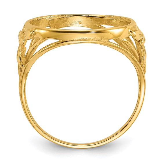 Wideband Distinguished Coin Jewelry 14k Ladies' Polished Fancy Wire and Leaf 14.0mm Coin Bezel Ring