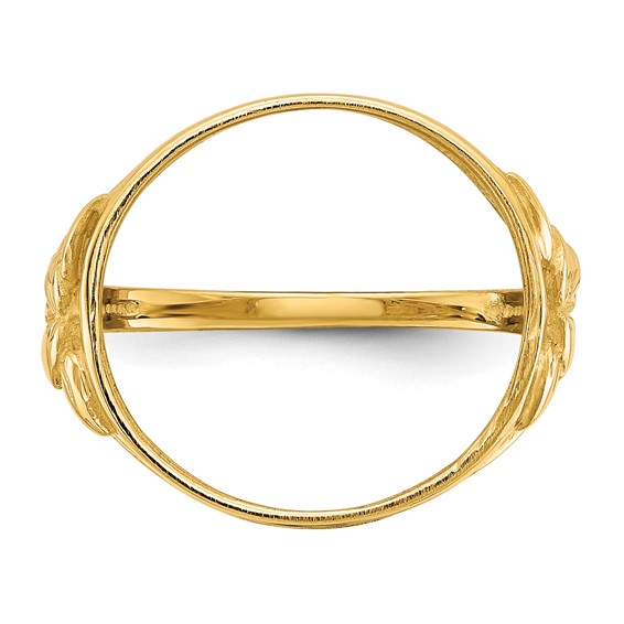 Wideband Distinguished Coin Jewelry 14k Ladies' Polished Fancy Wire and Leaf 14.0mm Coin Bezel Ring