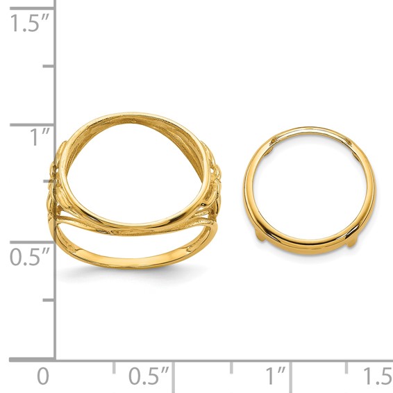 Wideband Distinguished Coin Jewelry 14k Ladies' Polished Fancy Wire and Leaf 14.0mm Coin Bezel Ring