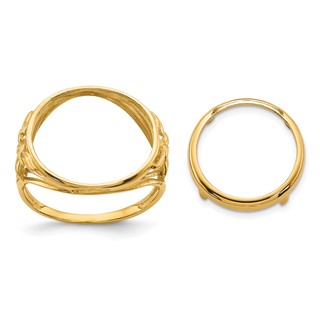 Wideband Distinguished Coin Jewelry 14k Ladies' Polished Fancy Wire and Leaf 14.0mm Coin Bezel Ring