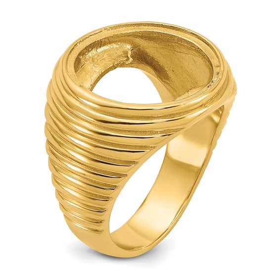 14ky Men's Comfort Fit Coil Design Coin Bezel Ring                  