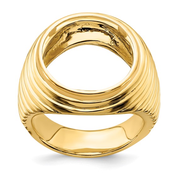 14ky Men's Comfort Fit Coil Design Coin Bezel Ring                  