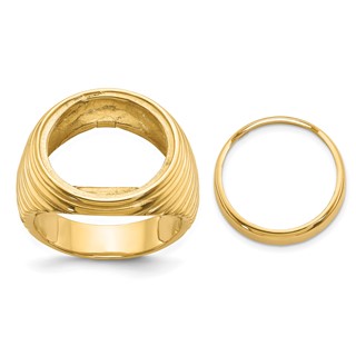 14ky Men's Comfort Fit Coil Design Coin Bezel Ring                  