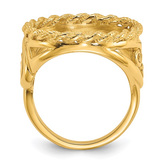 Wideband Distinguished Coin Jewelry 14k Ladies' Polished Twisted Filigree and Rope Edge 16.5mm Coin Bezel Ring