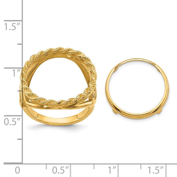 Wideband Distinguished Coin Jewelry 14k Ladies' Polished Twisted Filigree and Rope Edge 16.5mm Coin Bezel Ring