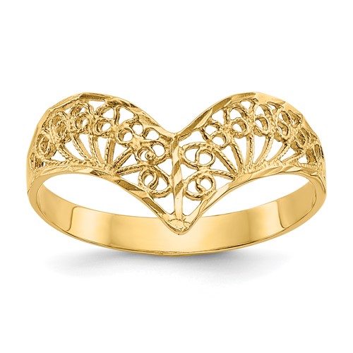 14K Yellow Gold Diamond-Cut Filigree V-Shape Ring