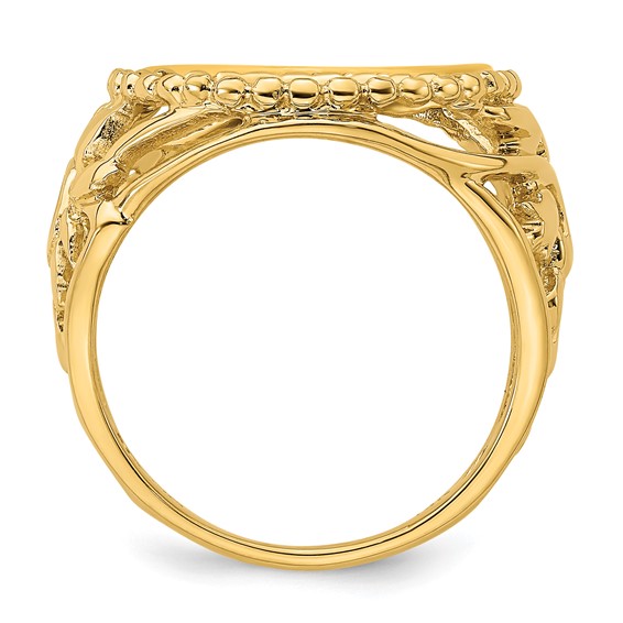 14ky Ladies' Wire Beaded Edge Filigree Prong Coin Bezel Ring          