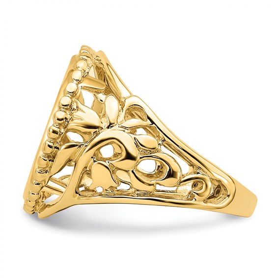 14ky Ladies' Wire Beaded Edge Filigree Prong Coin Bezel Ring          