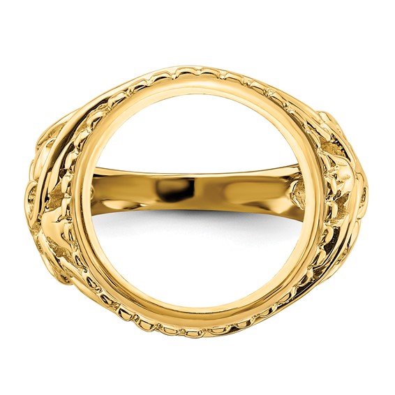 14ky Ladies' Wire Beaded Edge Filigree Prong Coin Bezel Ring          