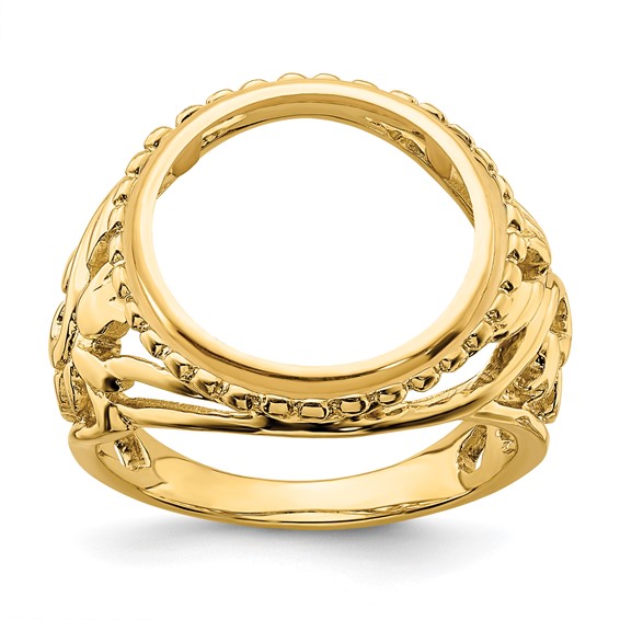 14ky Ladies' Wire Beaded Edge Filigree Prong Coin Bezel Ring          