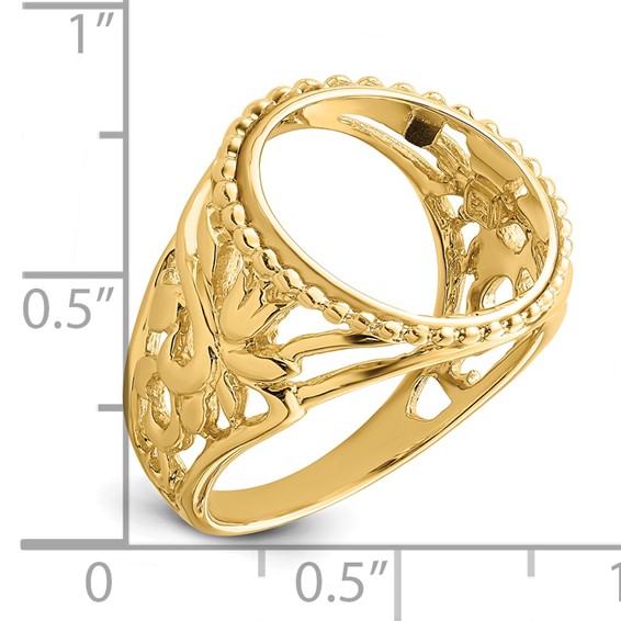 14ky Ladies' Wire Beaded Edge Filigree Prong Coin Bezel Ring          