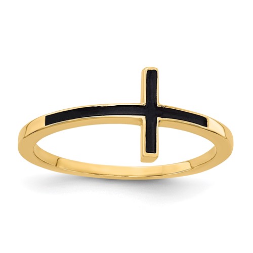 14K Yellow Gold Antiqued Sideways Cross Ring