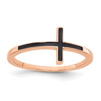 14K Rose Gold Enameled Sideways Cross Ring view 1