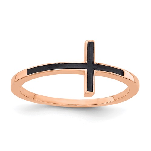 14K Rose Gold Enameled Sideways Cross Ring