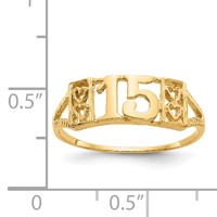 14K Yellow Gold Quinceanera 15 Ring with Hearts view 3