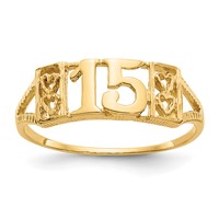 14K Yellow Gold Quinceanera 15 Ring with Hearts view 1