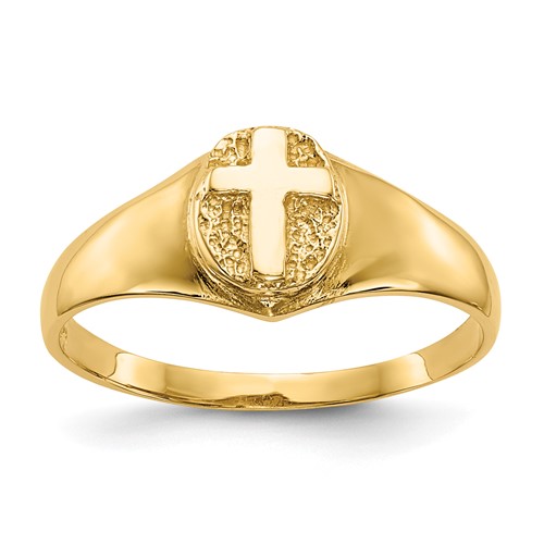 14K Yellow Gold Polished Cross Ring, Size 4
