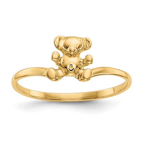 14K Yellow Gold Polished Teddy Bear Ring, Size 5