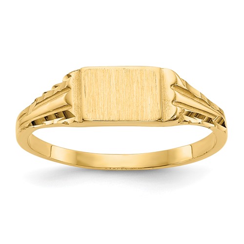 14K Yellow Gold Diamond-Cut 6.0x 4.5mm Closed Back Rectangular Signet Ring, Size 3.5