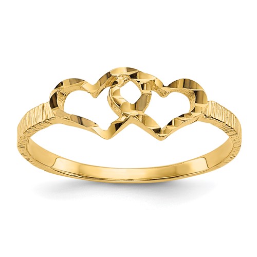 14K Yellow Gold Two Hearts Ring, Size 5