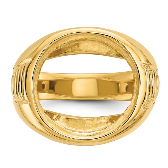 14ky Men's Ribbed Center Design Side Coin Bezel Ring                