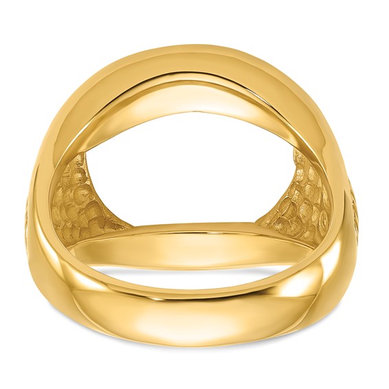 14ky Men's Ribbed Center Design Side Coin Bezel Ring                