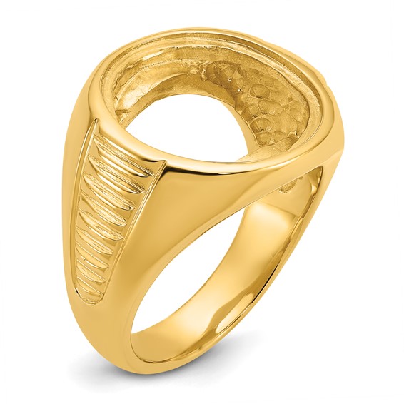 14ky Men's Ribbed Center Design Side Coin Bezel Ring                
