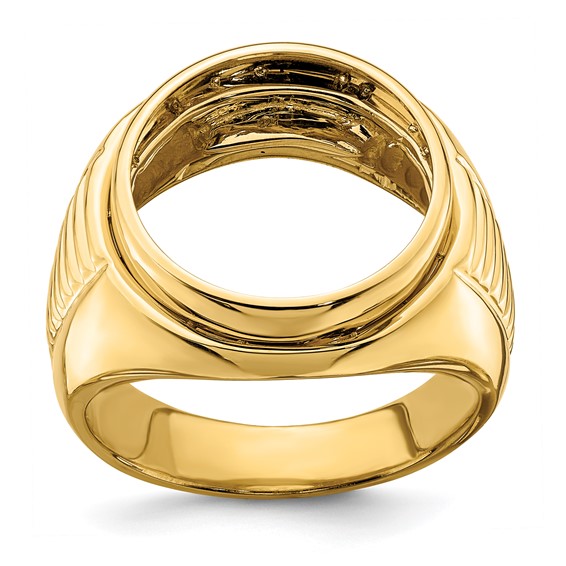 14ky Men's Ribbed Center Design Side Coin Bezel Ring                