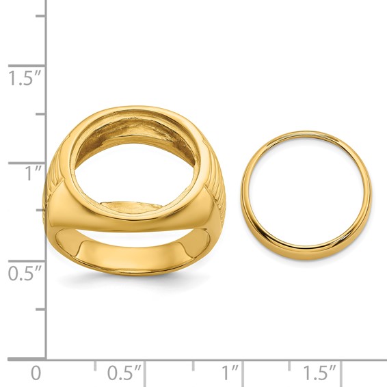 14ky Men's Ribbed Center Design Side Coin Bezel Ring                