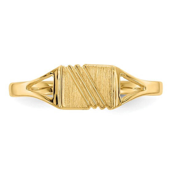 14k Polished and Satin 5.5x4.5mm Open Back Size 3 Childs Striped Rectangular Signet Ring