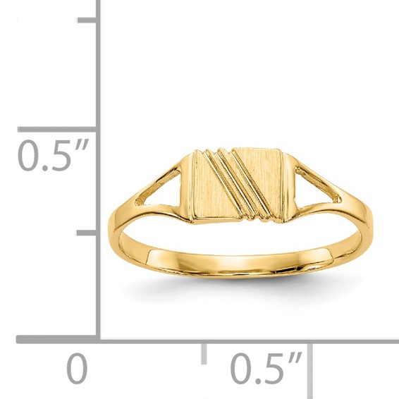 14k Polished and Satin 5.5x4.5mm Open Back Size 3 Childs Striped Rectangular Signet Ring