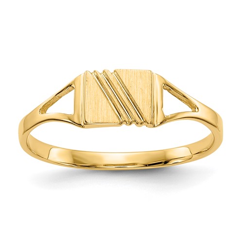 14K Yellow Gold Polished and Satin 5.5x 4.5mm Open Back Striped Rectangular Signet Ring, Size 3