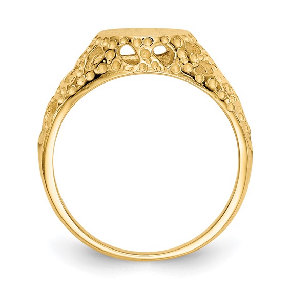 14k 7.5x7.5mm Open Back Size 4 Childs Round Filigree Signet Ring