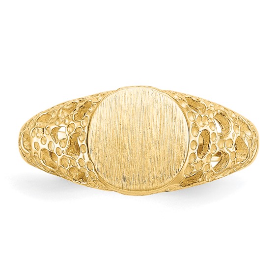 14k 7.5x7.5mm Open Back Size 4 Childs Round Filigree Signet Ring