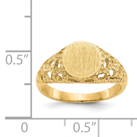 14k 7.5x7.5mm Open Back Size 4 Childs Round Filigree Signet Ring